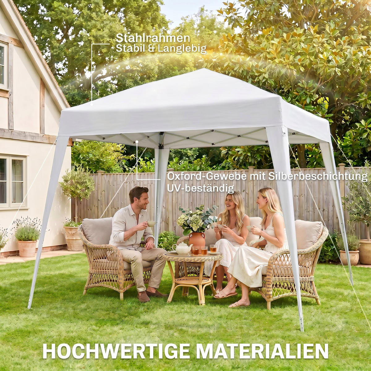 FALTPAVILLON, Grau, Stahl, Oxford - Weiß, Metall (240/250/240cm) - Outsunny