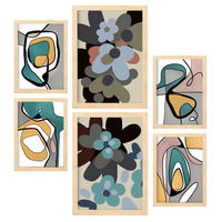 POSTER Set Mit 6 Hodgepodge Blume In Blume Zusammenfassung Ästhetische Dekorative Gemälde Für Ihr Wohnzimmer Zuhause A3 & A4 Rahmen Aus Hellem Holz - Beige, Papier (29/3cm) - Nacnic