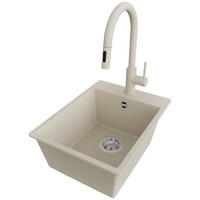 GRANITSPÜLE Riga, 2-er set Beige 38/50 cm 1 Becken + Küchenarmatur 40/20 cm + Ablauf-Set ab 40er Unterschrank - Chromfarben/Beige, Kunststoff (38/20/50cm) - Primagran