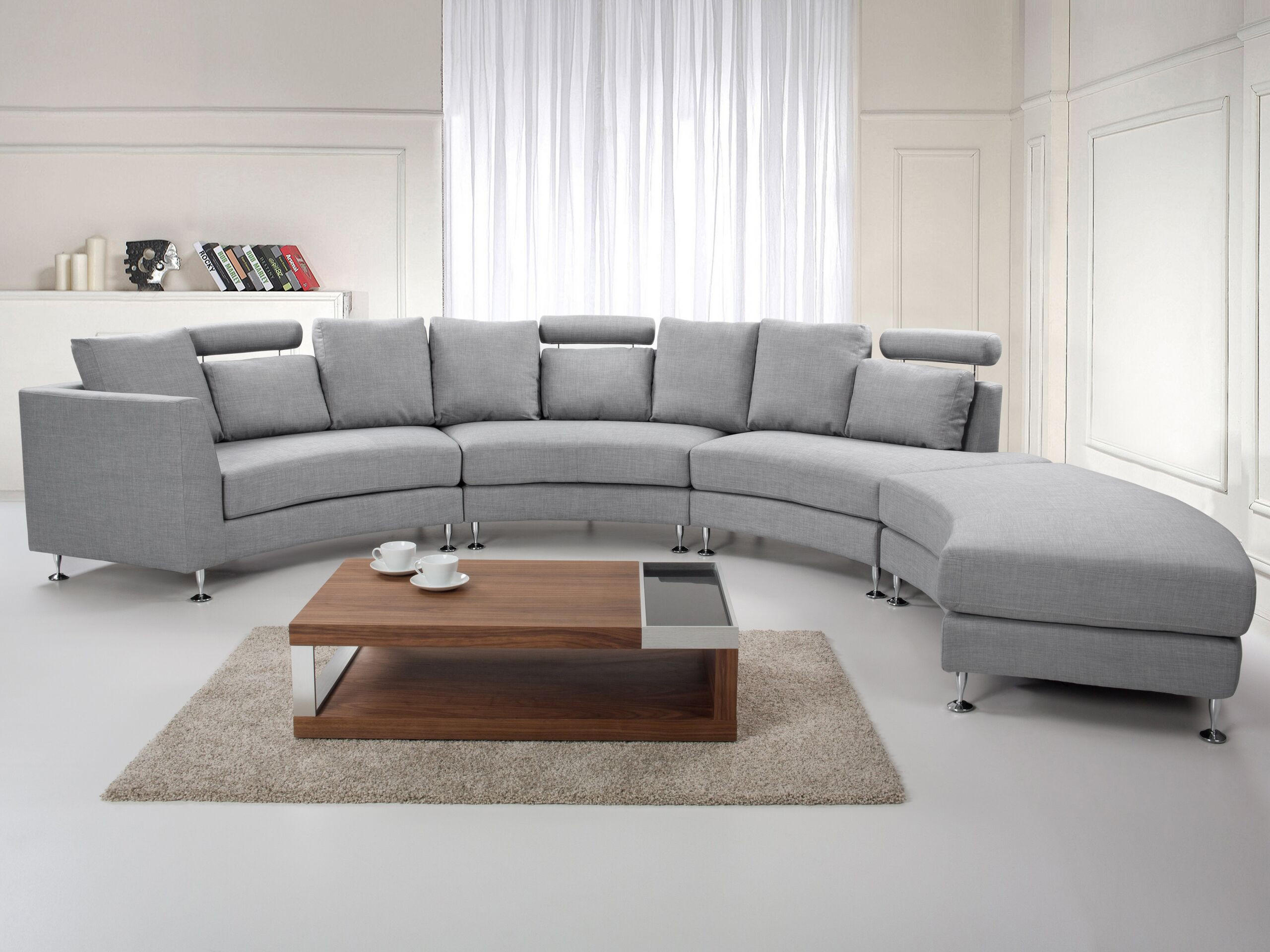 7-SITZER-SOFA mit Ottomane Polyester Grau Rotunde - Grau, Textil (448/76/236cm) - Beliani