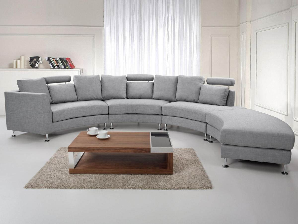 7-SITZER-SOFA mit Ottomane Polyester Grau Rotunde - Grau, Textil (448/76/236cm) - Beliani