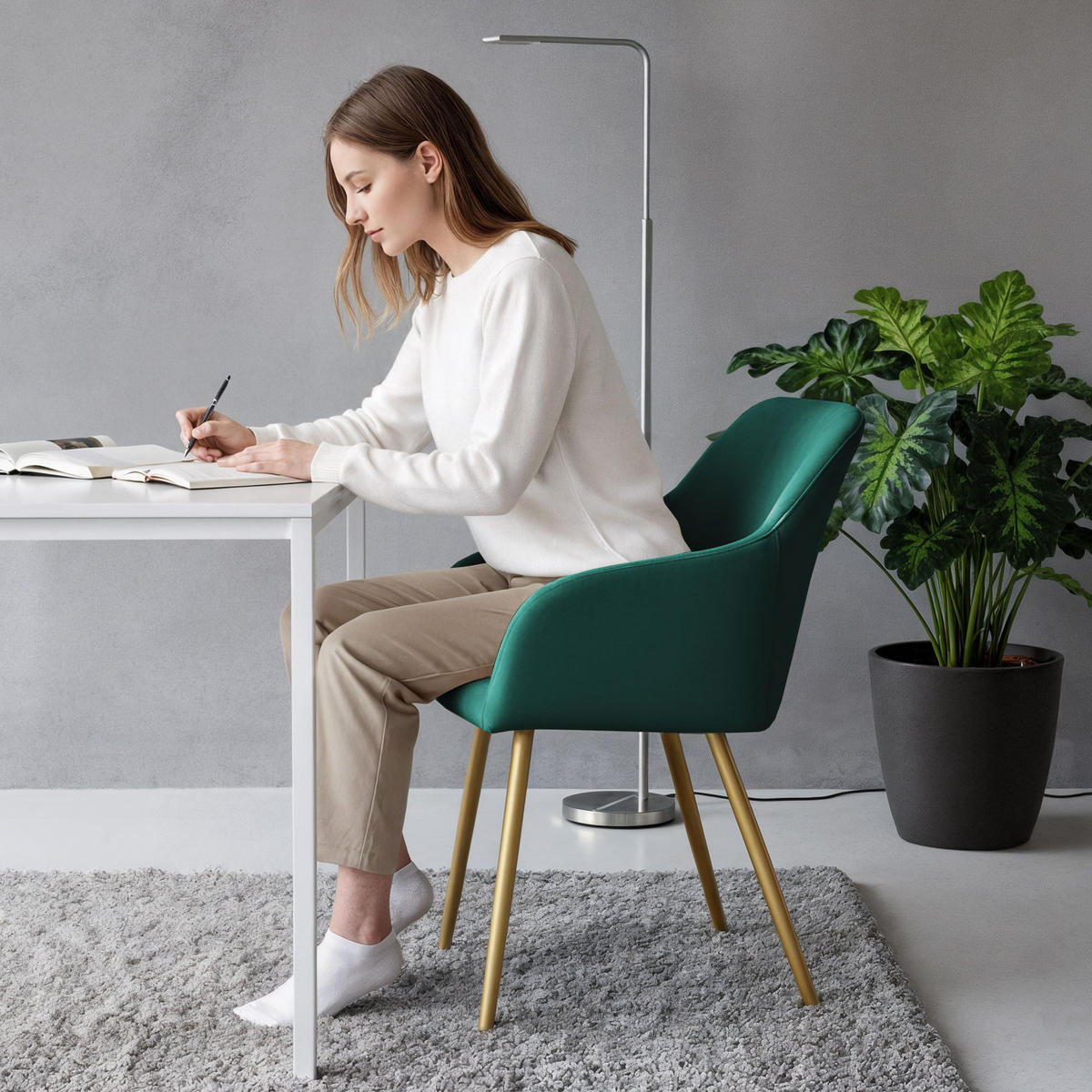 POLSTERSTUHL 2er Set, Metallbeine Grün, Gold 54,5/83/58 - Grün, Textil (55/83/58cm) - RAUMHIRSCH FURNITURE