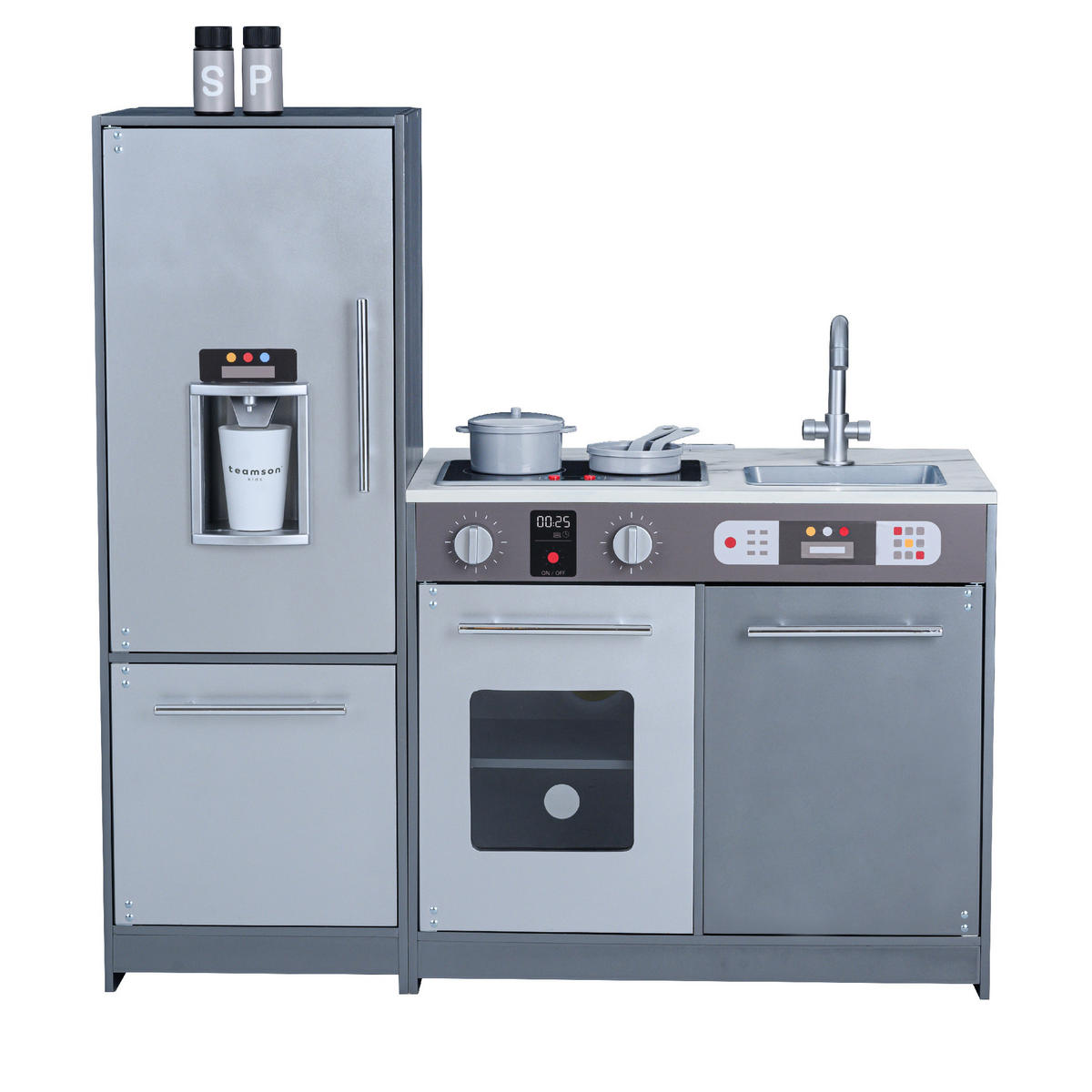 HOLZ-SPIELKÜCHE Milano Modern Kinderküche, Grau, 83cm - Grau, Holz (39/94/83cm) - Teamson Kids