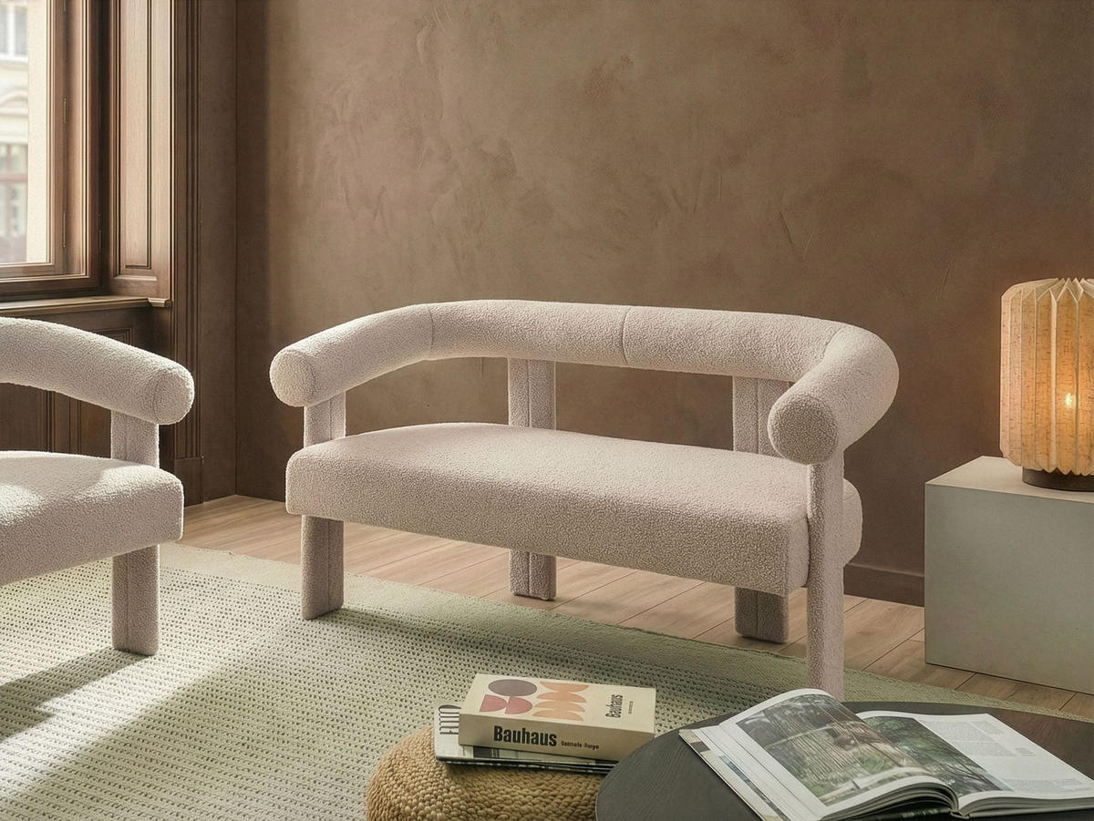 POHOVKA 2-místná Bouclé Světle béžová Ilbro - béžová, textil (138/76/68cm) - Beliani