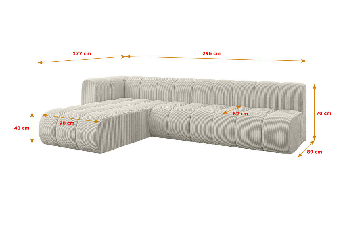 ECKSOFA modulares Sofa Darnel-L2 - 296x177x70 cm Creme - Hellgrau/Creme, Holzwerkstoff/Textil (296/177cm) - ALTDECOR