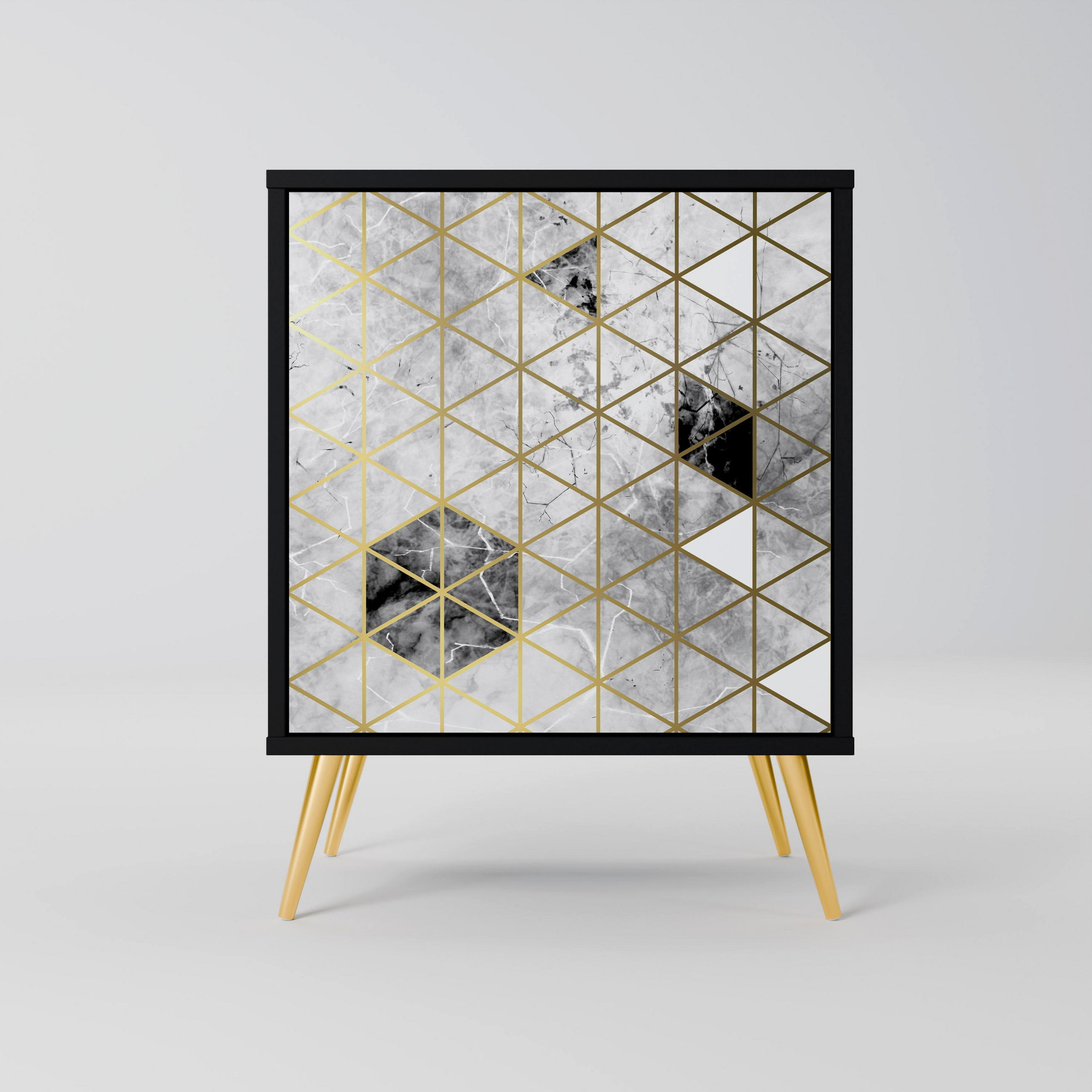 SIDEBOARD ASHEN ARIA, Schwarz, 57,5x42x75,5 cm, Goldfarbene Metallfüße - Goldfarben/Multicolor, Holzwerkstoff/Metall (57.5/75.5/42cm) - SpaceRebels