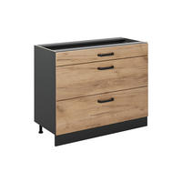 KÜCHENUNTERSCHRANK R-Line, Goldkraft Eiche/Anthrazit, 100 cm ohne Arbeitsplatte - Eichefarben/Anthrazit, Holzwerkstoff (100/81.6/46cm) - Vicco