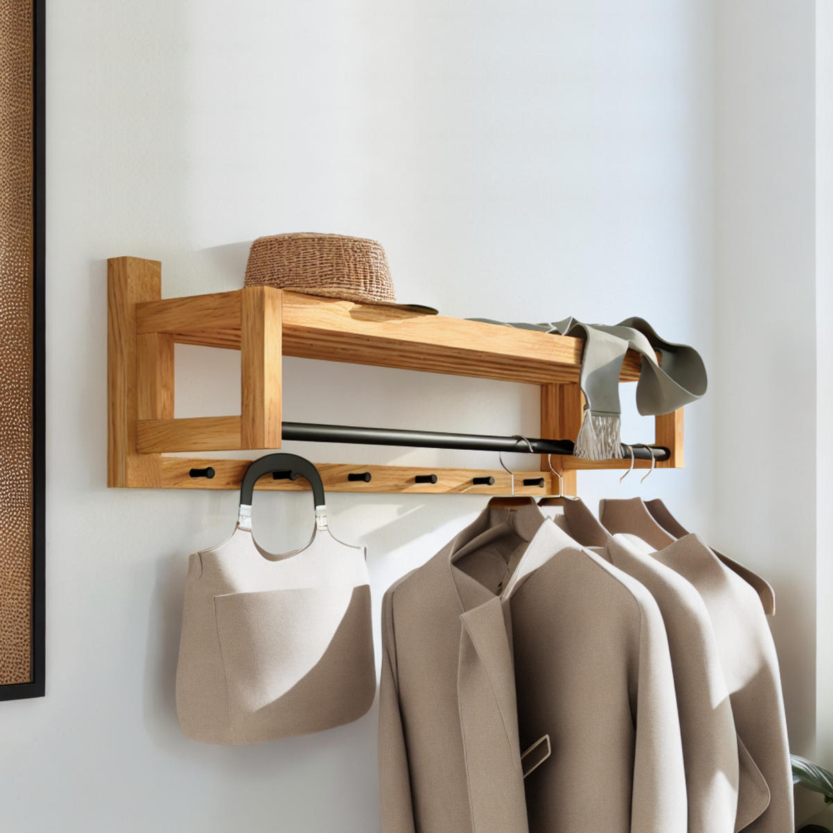 WANDGARDEROBE Bo, Eiche und schwarzes Metall, 26/88/26 cm - Beige, Holz (88/26/26cm) - WOODEK