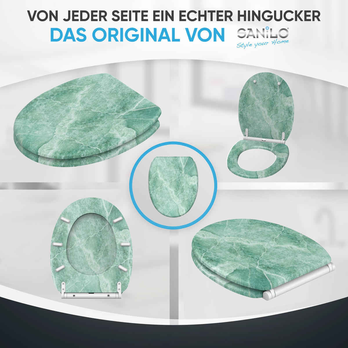 WC-SITZ mit Absenkautomatik & Top Fix Marmor Grün - Grün, Holzwerkstoff (37.7/5.5/48cm) - Sanilo