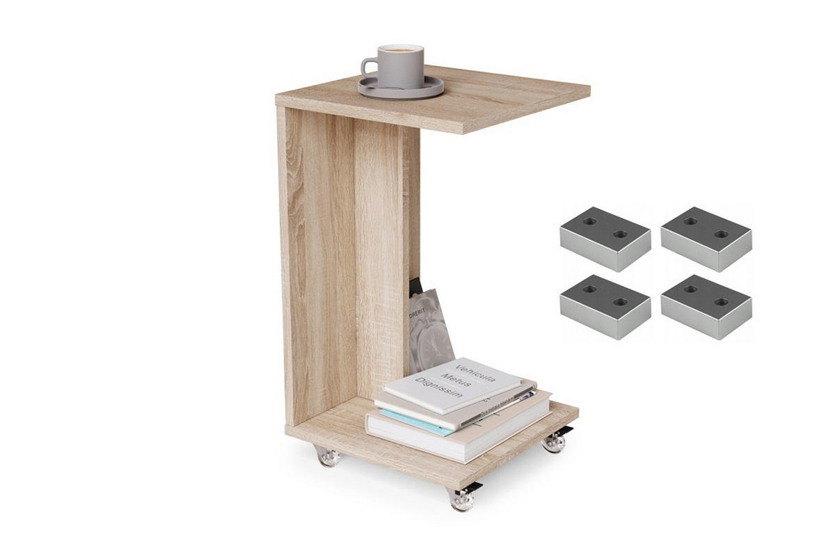 BEISTELLTISCH Rechteckig mit Ablage und Rollen - Sonoma Eiche, Holzwerkstoff (40/40/66cm) - designimpex