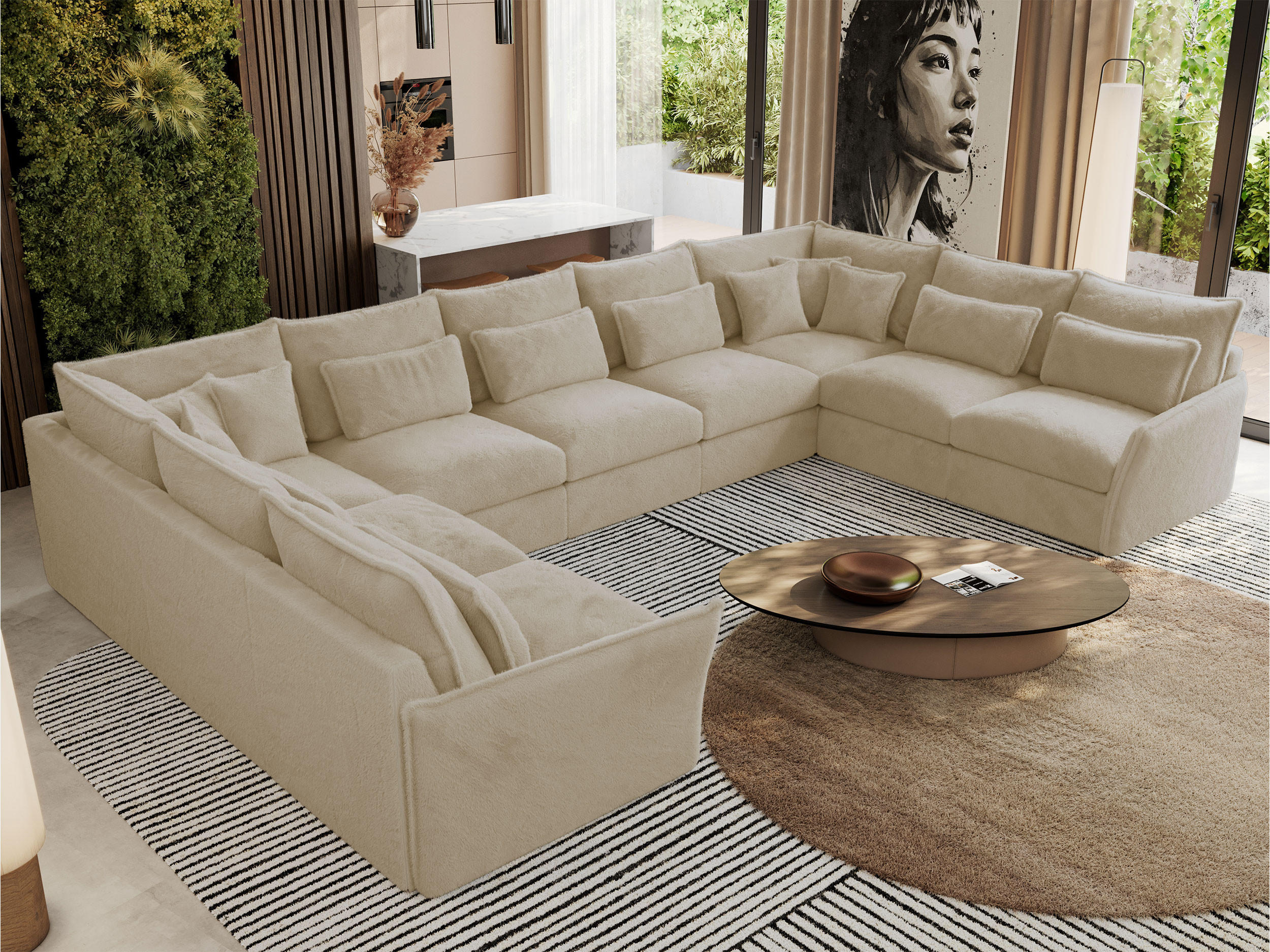 WOHNLANDSCHAFT VERSO U 9M Creme Plüsch - Beige/Creme, Kunststoff/Textil (442/93/270cm) - MKS