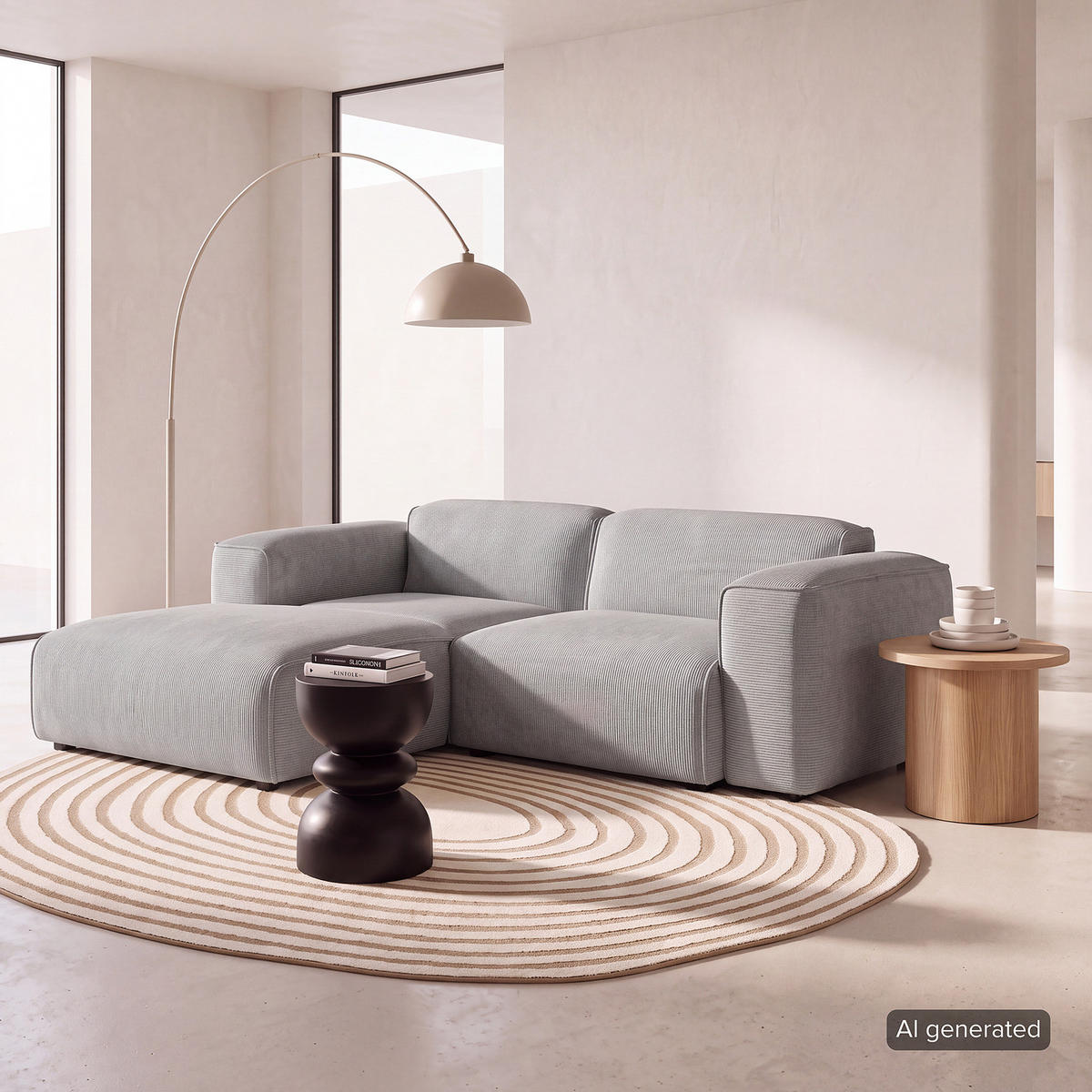 ECKSOFA mit XL-Longchair - Schwarz/Grau, Kunststoff/Textil (260/171cm) - home24