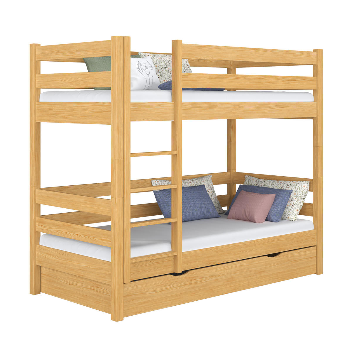 ETAGENBETT N01 mit Schublade Naturkiefer 120/190 - Hellbraun, Naturmaterialien/Holz (120/190cm) - N-Wood