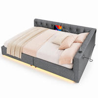 POLSTERBETT 140/200 mit 7-farbiger LED, USB/Type-C, Lattenrost und Knopftuft-Kopfteil in Grau - Grau, Holzwerkstoff/Textil (140/200cm) - EVRYAE