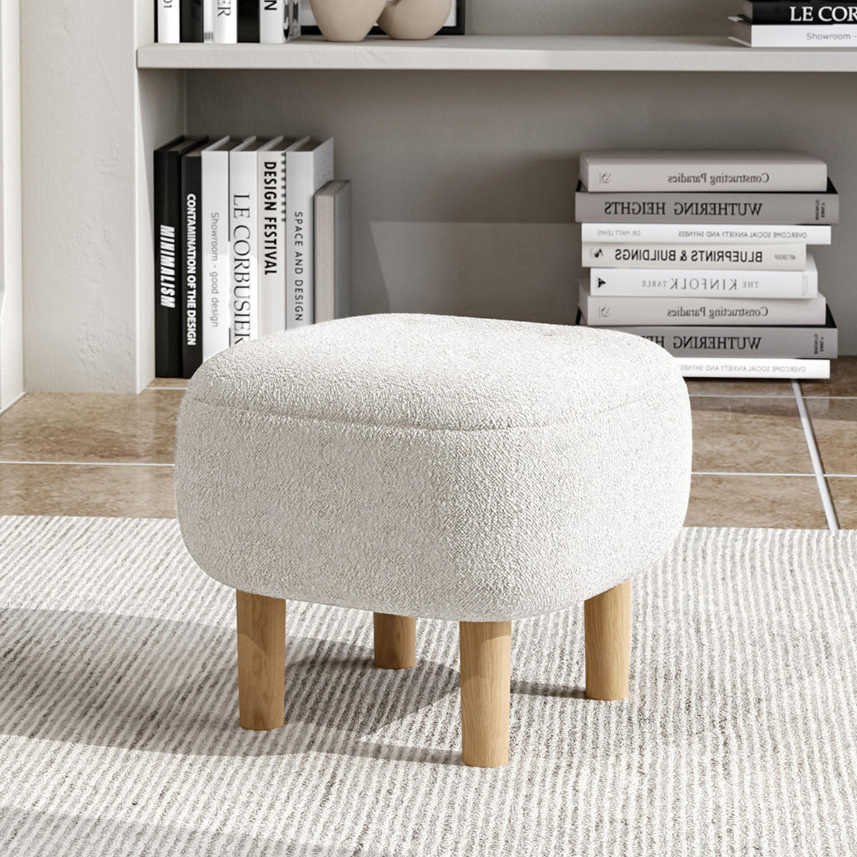 POLSTERHOCKER 45/45/36 cm Gummibaumholzbeine Leinen Beige - Beige/Naturfarben, Holz/Textil (45/36/45cm) - Livingandhome