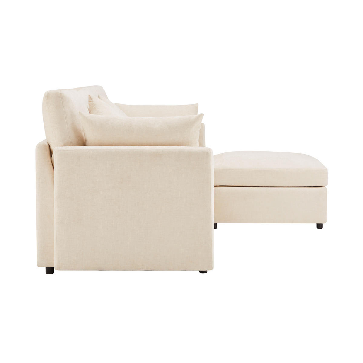 ECKSOFA Chenille mit Hocker 216/161/81 cm Beige inklusive 4 Kissen - Beige, Textil (161/216cm) - Redom