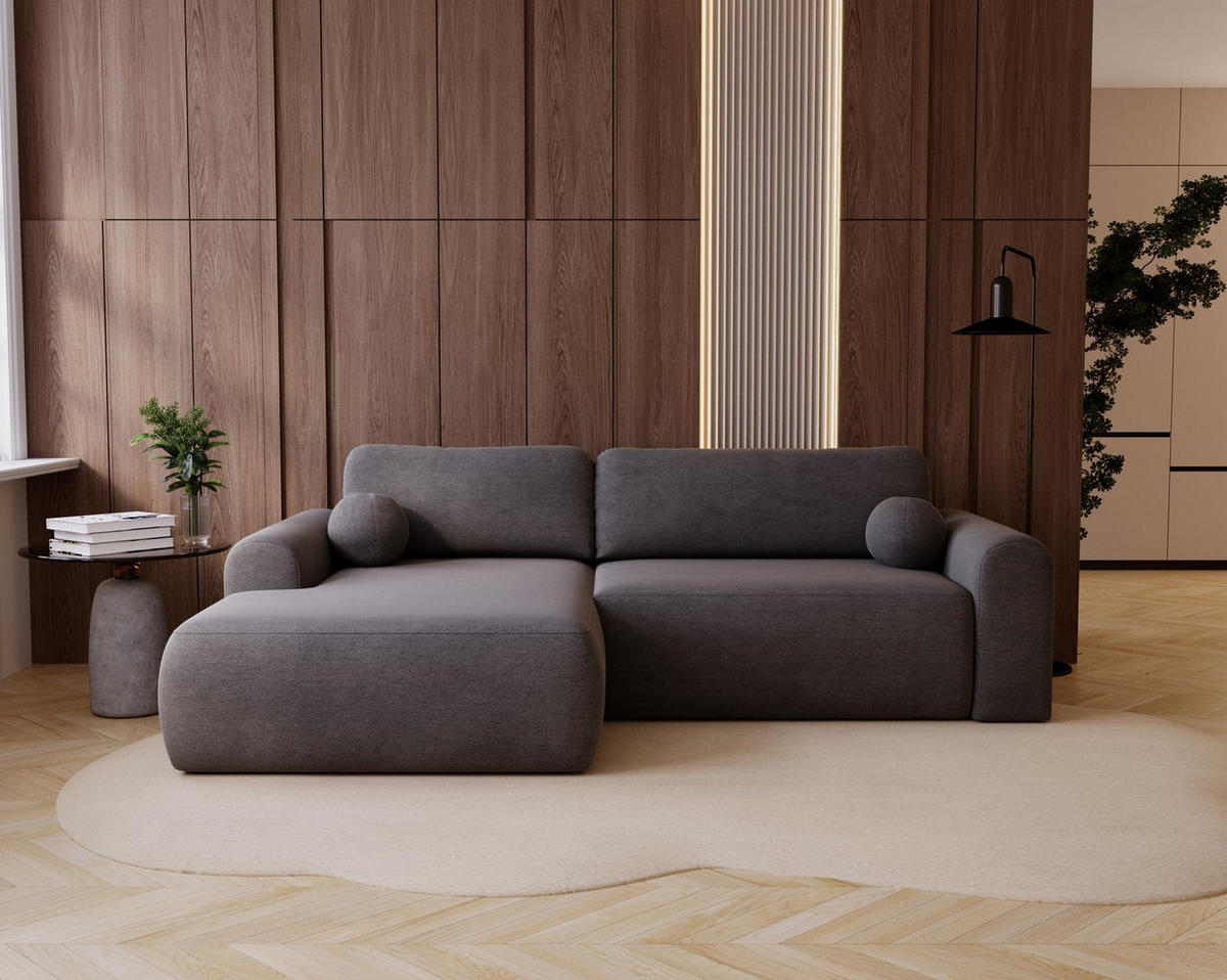 ECKSOFA Aurora Grau, mit Schlaffunktion in Vena Stoff, linke seite - Grau, Holzwerkstoff/Textil (257/177cm) - Bettso