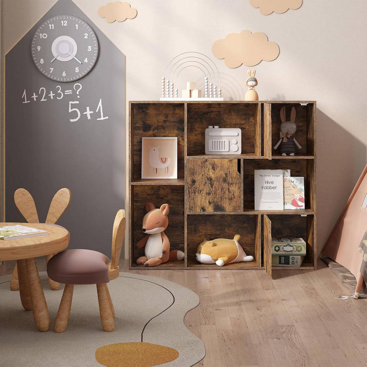 REGALE Bücherregal mit 8 Fächern,106x96x30 cm, Vintagebraun - Dunkelbraun, Holzwerkstoff (106/96/30cm) - Woltu