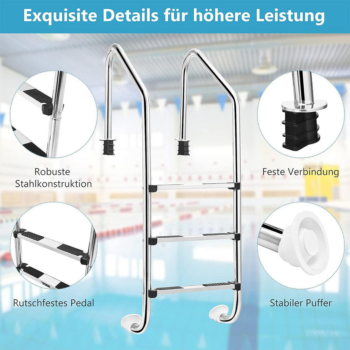 POOLLEITER aus Edelstahl silber - Silberfarben, Metall (53/147/23cm) - COSTWAY