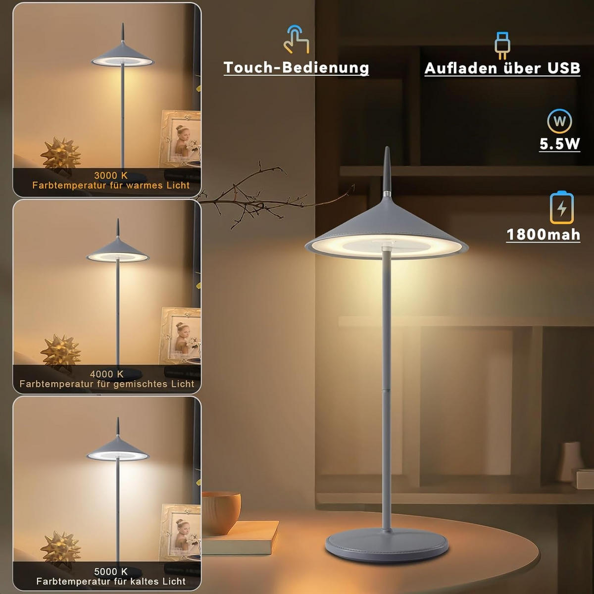 TISCHLEUCHTE Funkelich 15.4/37.6/15.4 cm（2er-set） - Dunkelgrau, Metall (15.4/15.4/37.6cm) - ZMH