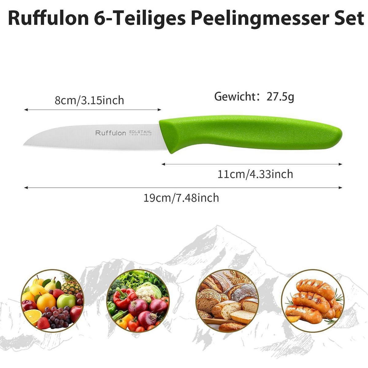 SCHÄLMESSER 6-teiliges Set Rostfreier Stahl Grün - Grün, Metall (19cm)