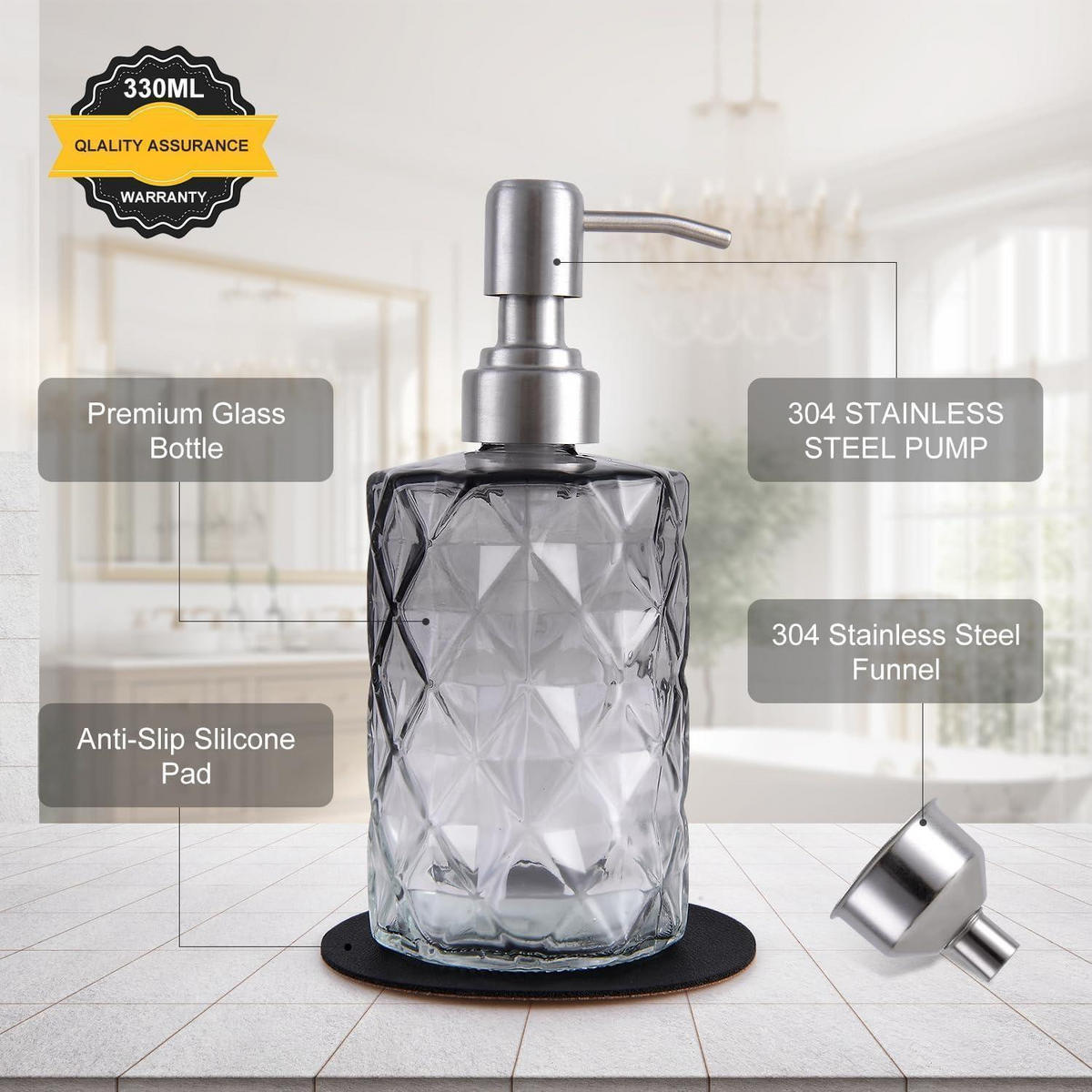 SEIFENSPENDER 2er-Set Glas Grau 330 ml - Grau, Glas (8/21/14cm)