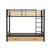 ETAGENBETT - 2 Personen - Metall - Schwarz, Naturfarben Hell - - Schwarz/Naturfarben, Metall - Vente-Unique