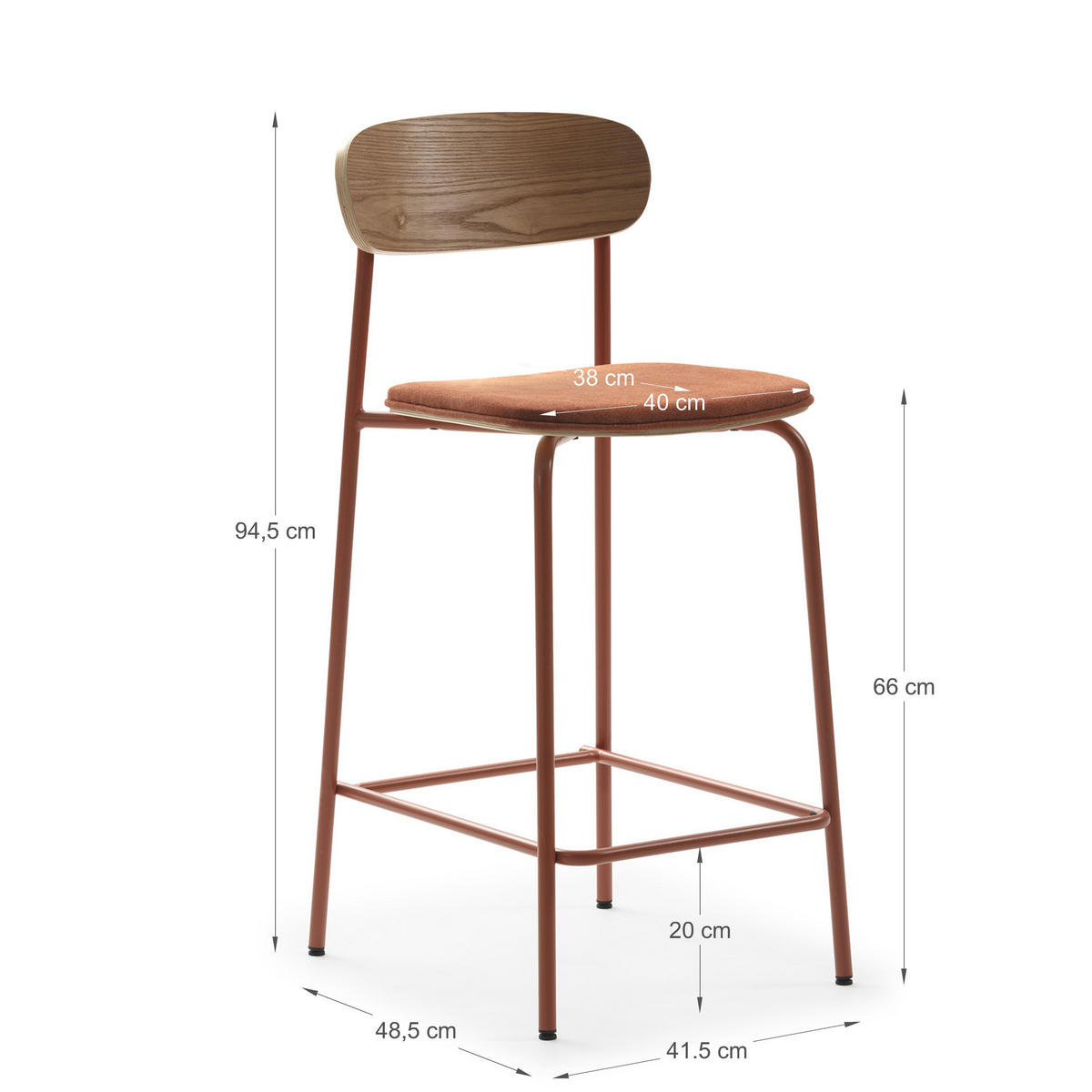 BARHOCKER (Set aus 2) aus Stoff mit schwarzen Metallbeinen - adriana 42/48/66 cm - Orange, Textil (48/66/42cm) - Drawer