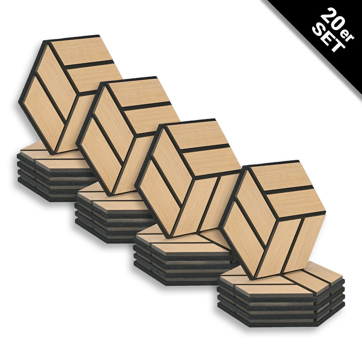 AKUSTIKPANEEL Hexagon Natur 20 Stück - Naturfarben, Holz (30/26/2cm) - Homestyle4u