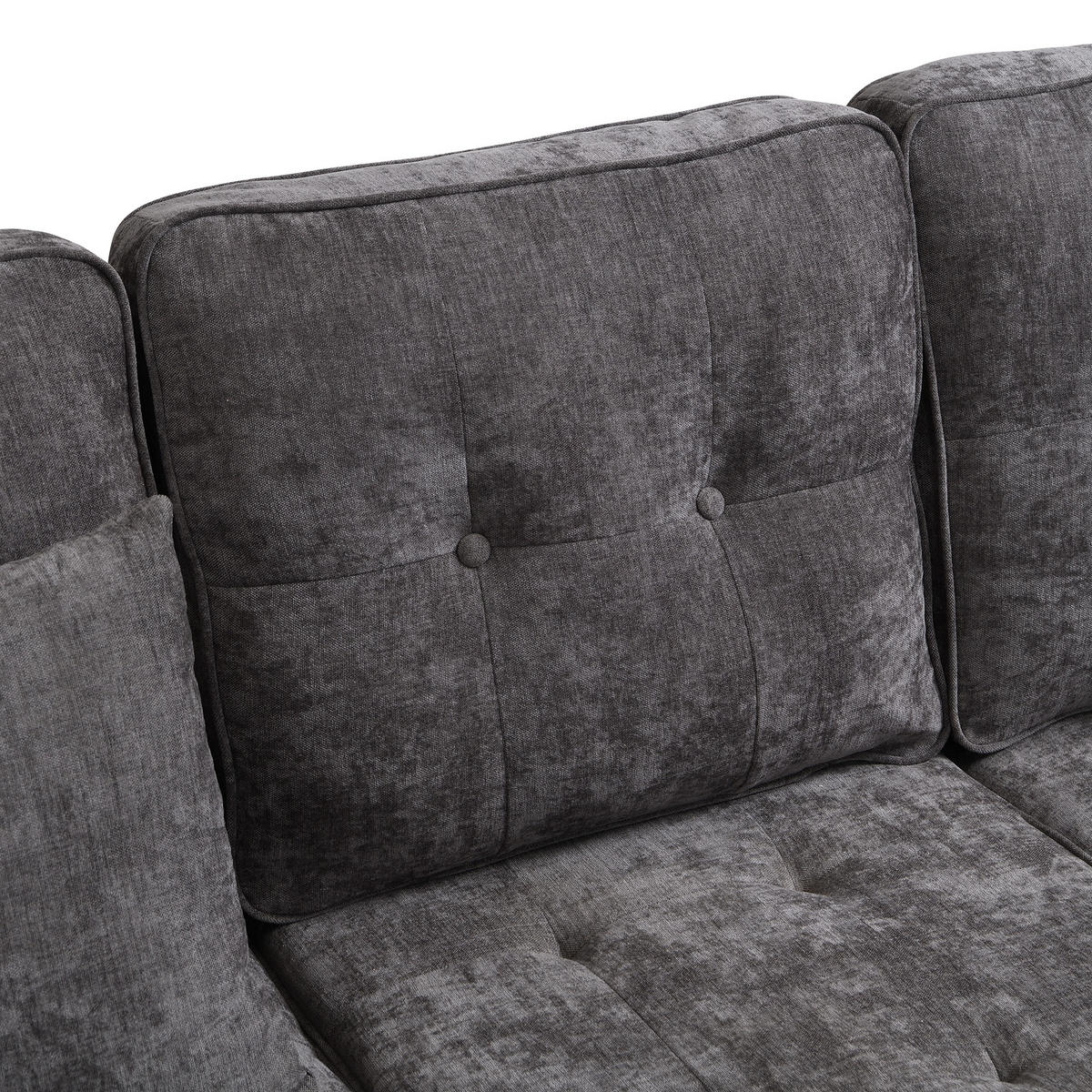 ECKSOFA 3-Sitzer Chenille Antikgrau mit Hocker und Kissen - Grau, Holzwerkstoff/Kunststoff (195/149cm) - WISHDOR