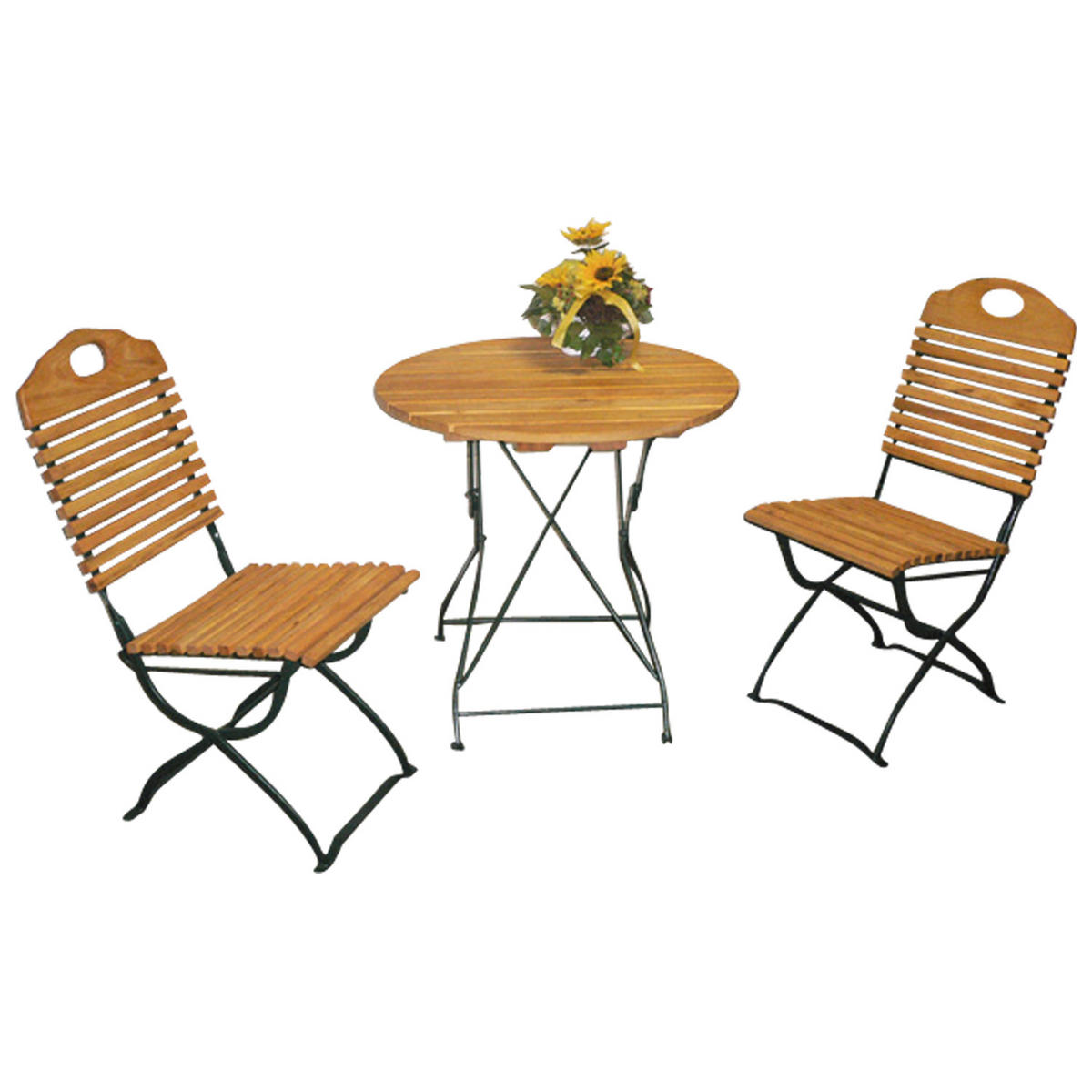GARTEN-GARNITUR Bad Belzig 3-teilig aus Robinienholz, Stahlgestell Grün - Braun, Holz - TPFGarden