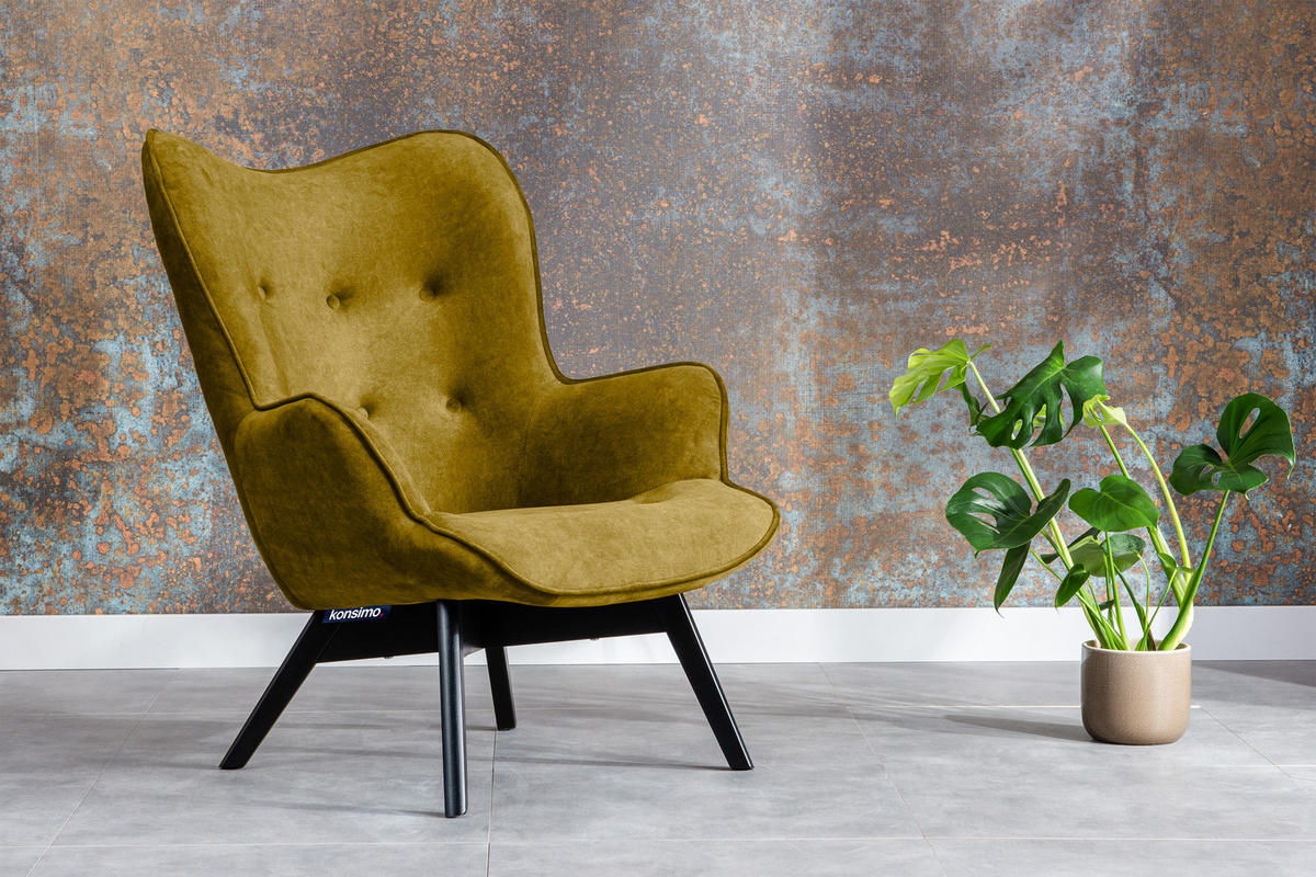SESSEL GLORI mit Armlehnen, Gelb - Gelb/Schwarz, Holz/Textil (78/94/88cm) - KONSIMO®