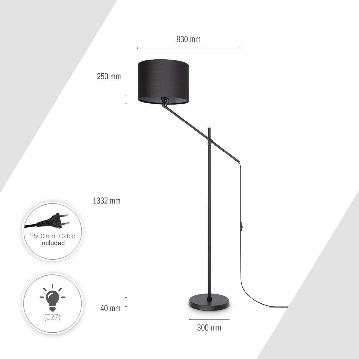 STEHLEUCHTE Tom - Schwarz, Metall (83/38/162.6cm) - Paco Home