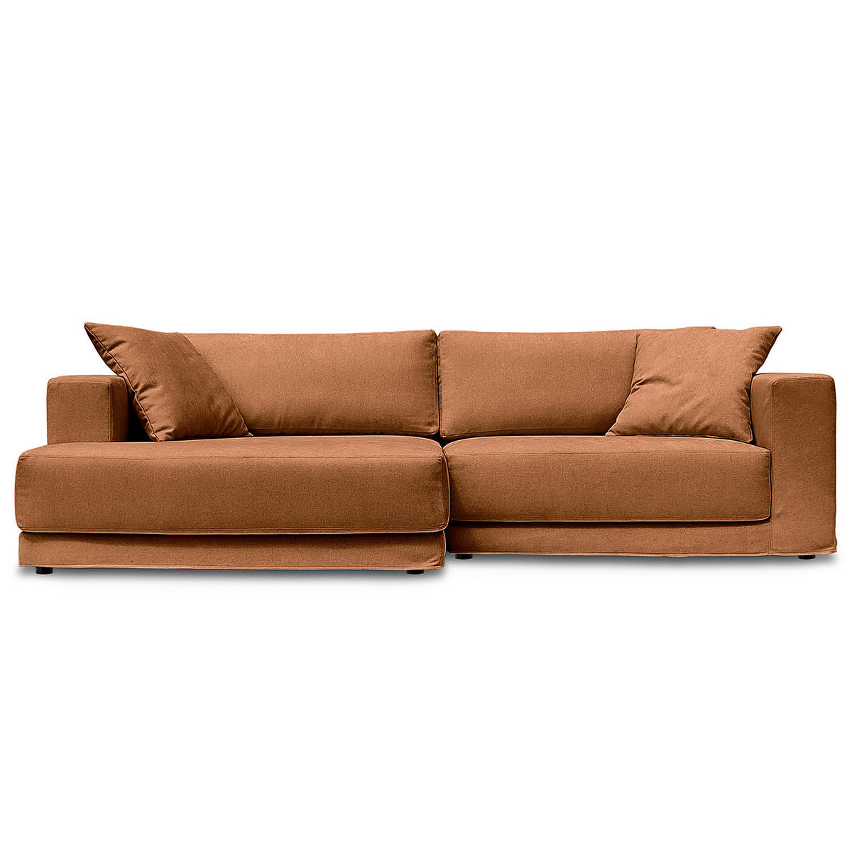 ECKSOFA mit Wechselbezug - Longchair, Webstoff - Schwarz/Kupferfarben, Kunststoff/Textil (260/155cm) - home24
