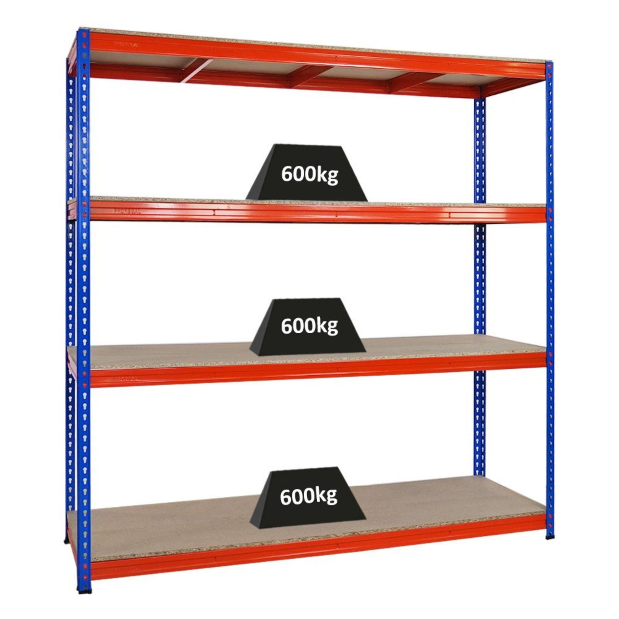 SCHWERLASTREGAL Bison 200x200x60 cm 4 Spanplatten-Ebenen 16mm Fachlast 600 kg Blau-Orange - Blau, Metall (200/200/60cm) - PROREGAL