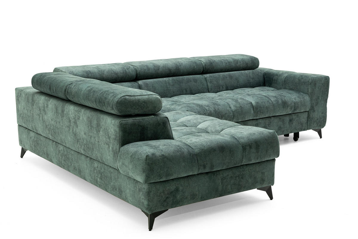 ECKSOFA PUDDING L Links mit Schlaffunktion 128x197 Velours Jadegrün - Jadegrün/Schwarz, Holz/Textil (270/204cm) - Muffo