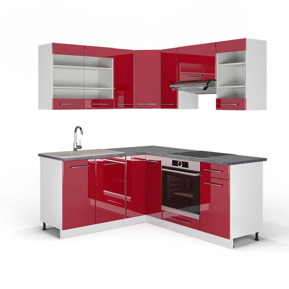 ECKKÜCHE Fame-Line Bordeaux Hochglanz/Weiß 160 x 190 cm, AP Anthrazit - Bordeaux/Weiß, Holzwerkstoff (190/81.6/60cm) - Vicco