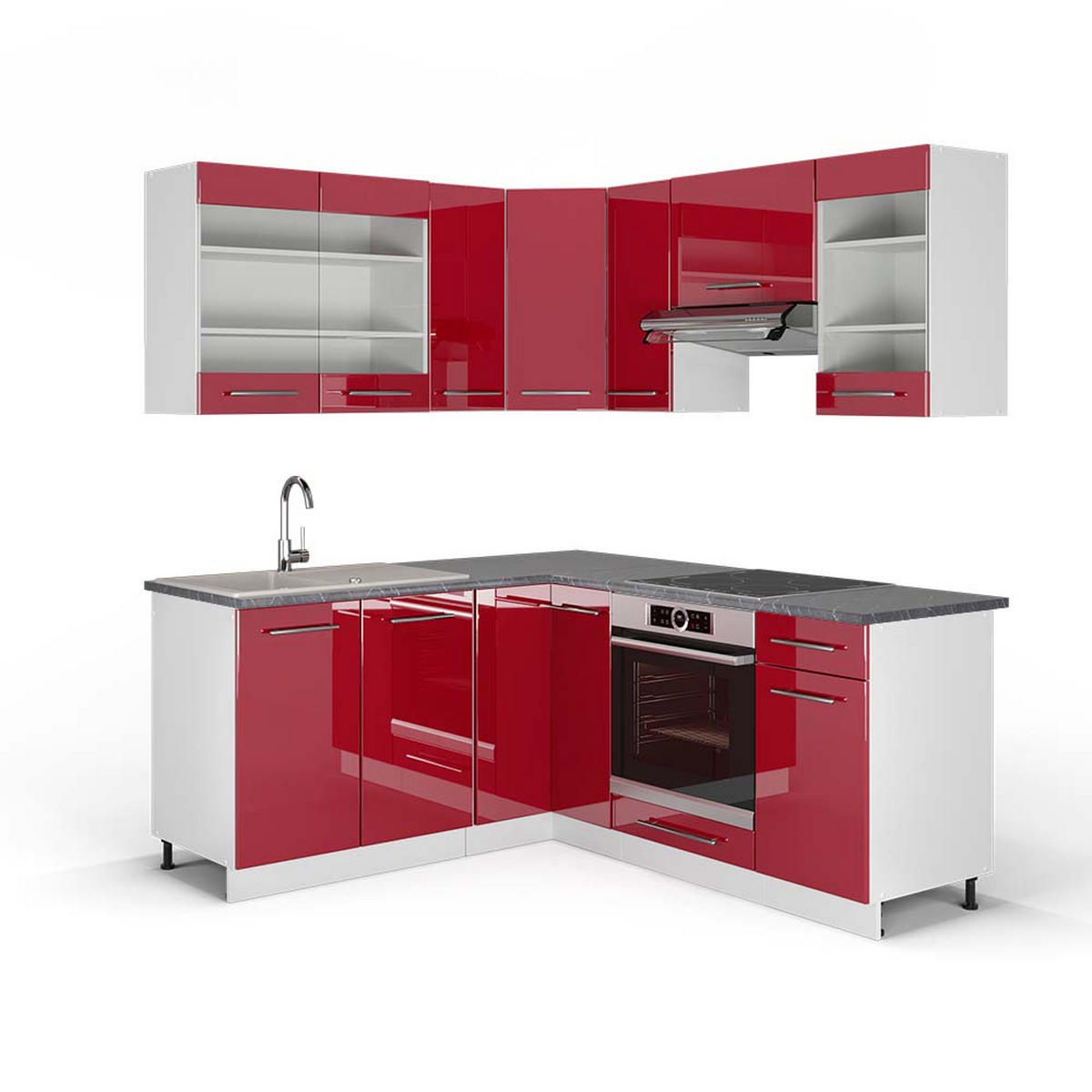 ECKKÜCHE Fame-Line Bordeaux Hochglanz/Weiß 160 x 190 cm, AP Anthrazit - Bordeaux/Weiß, Holzwerkstoff (190/81.6/60cm) - Vicco