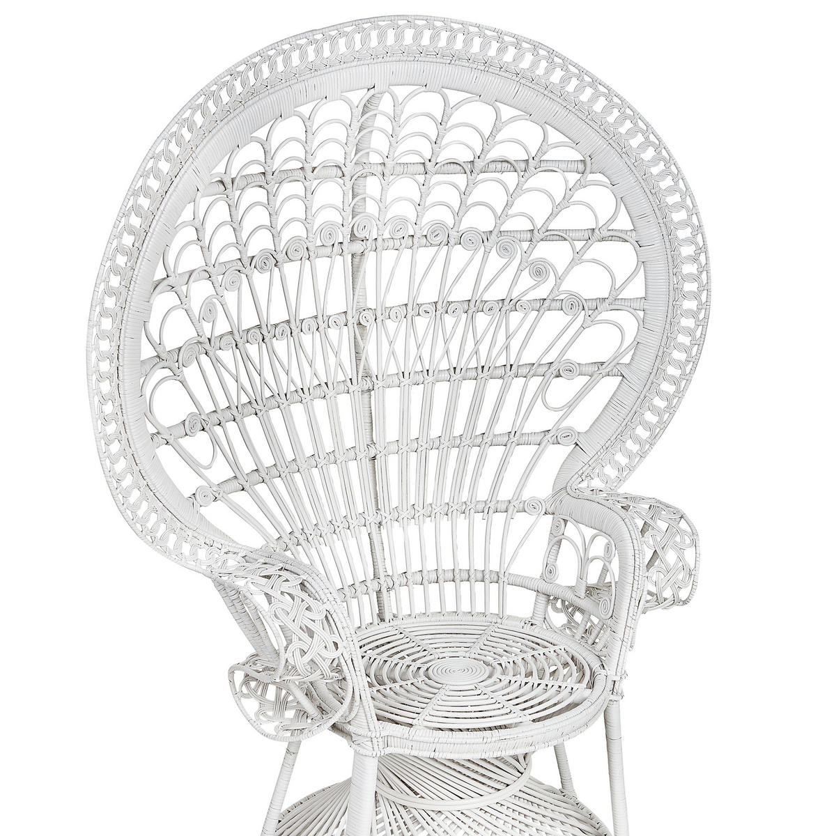 PFAUENSESSEL Rattan/Baumwolle weiß Emmanuelle - Weiß, Naturmaterialien/Textil (120/150/50cm) - Beliani