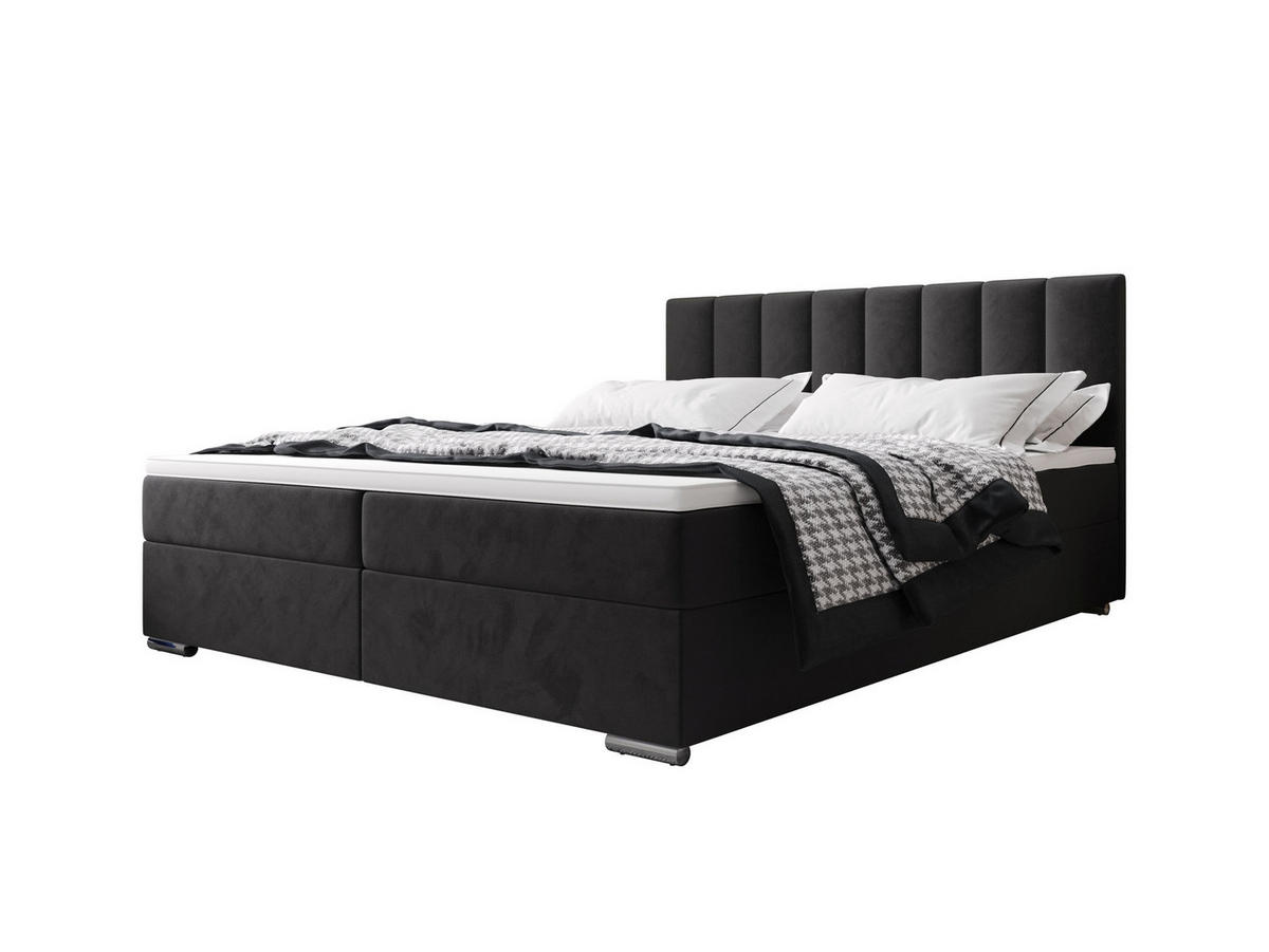 BOXBETT ZILANO 2 mit Matratze H3 und Topper 140x200 Itaka 27 - Dunkelgrau, Holz/Textil (140/200cm) - Bedante