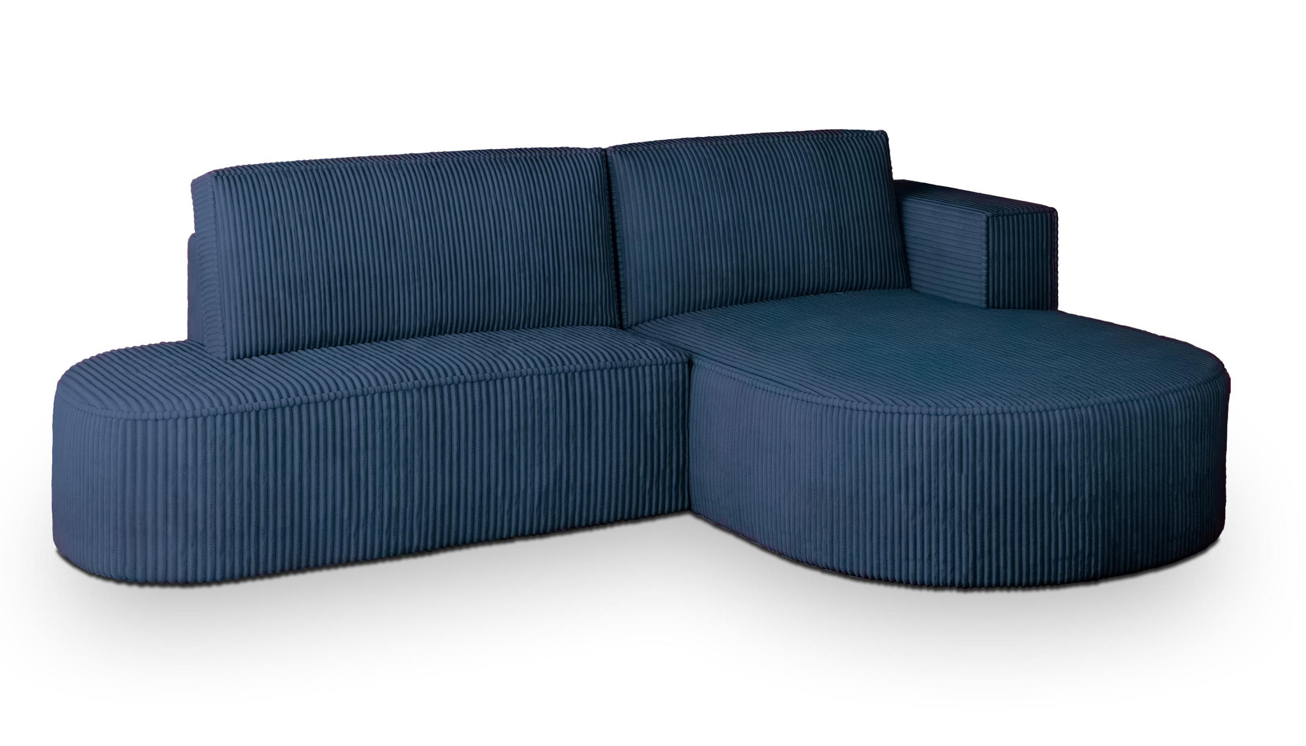 ECKSOFA CORTIO P R-S Blau Kordstoff mit Schlaffunktion - Blau, Holz (265/174cm) - MASSENO