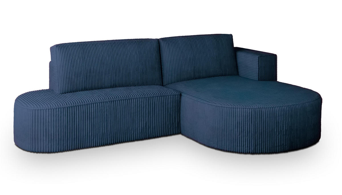 ECKSOFA CORTIO P R-S Blau Kordstoff mit Schlaffunktion - Blau, Holz (265/174cm) - MASSENO