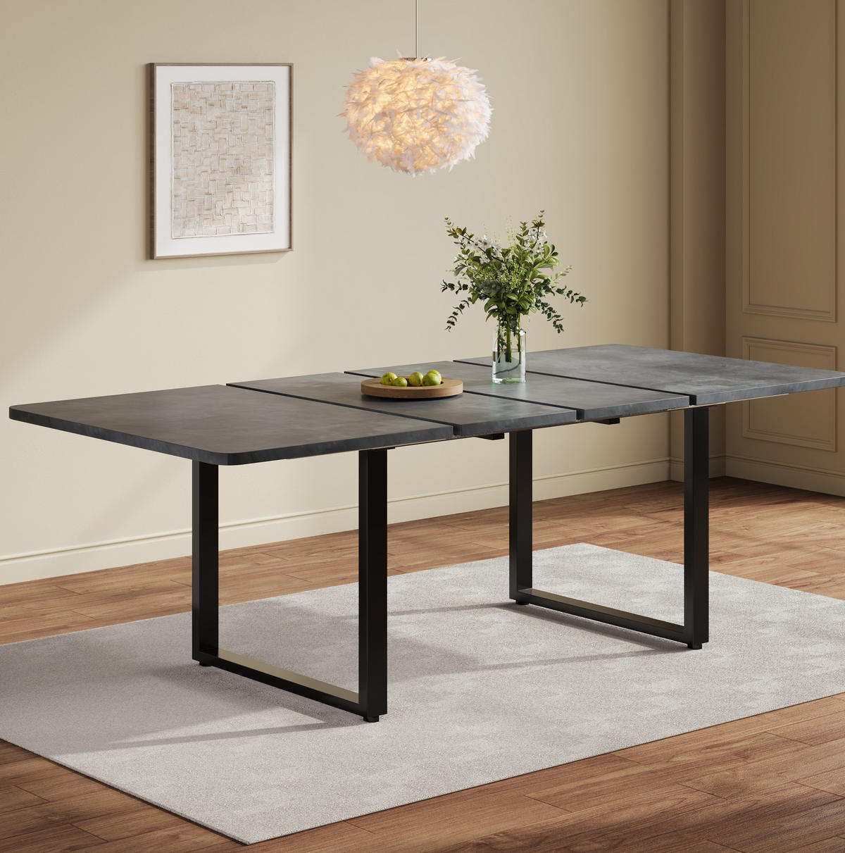 ESSTISCH aus MDF 220x90x75 cm Grau ausziehbar mit verstärkten Führungen und hoher Stabilität - Grau, Holzwerkstoff (220/90/75cm) - Modfu