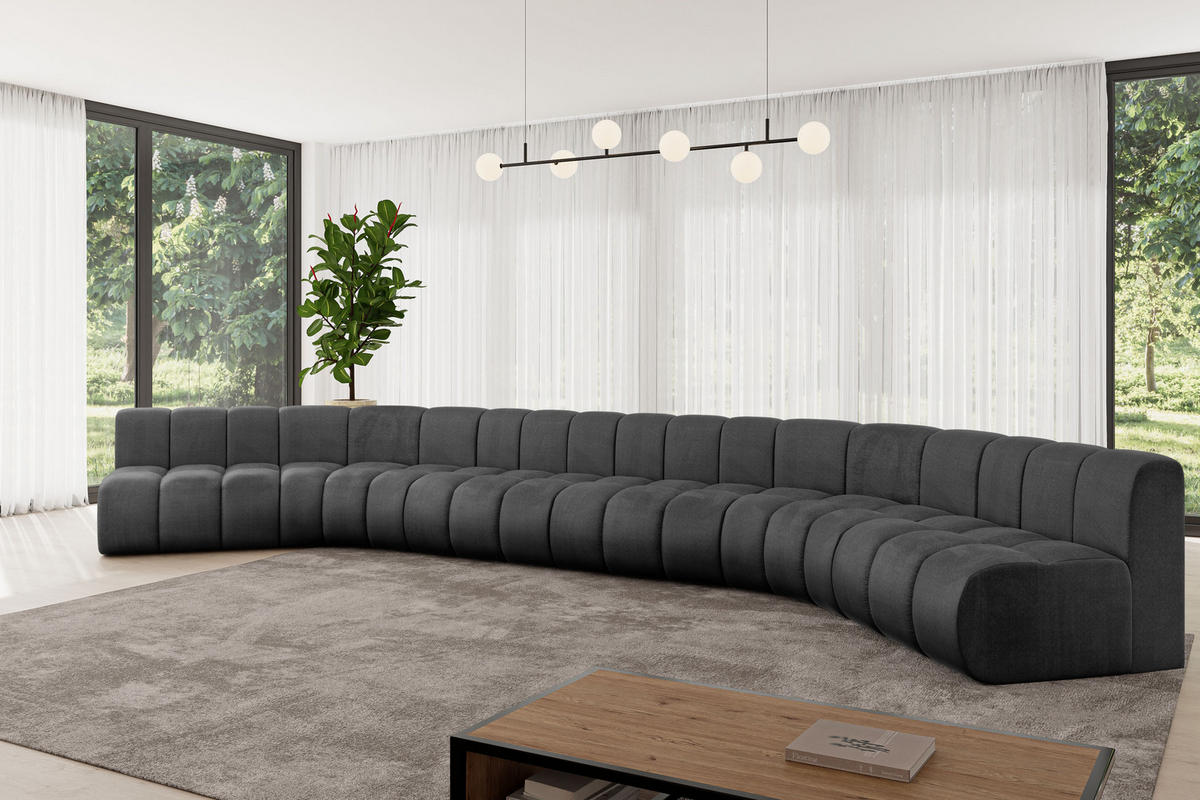 WOHNLANDSCHAFT modulares Sofa Montra-U2 - 581x174x70 cm Schwarz - Schwarz, Holzwerkstoff/Textil (581/70/174cm) - ALTDECOR
