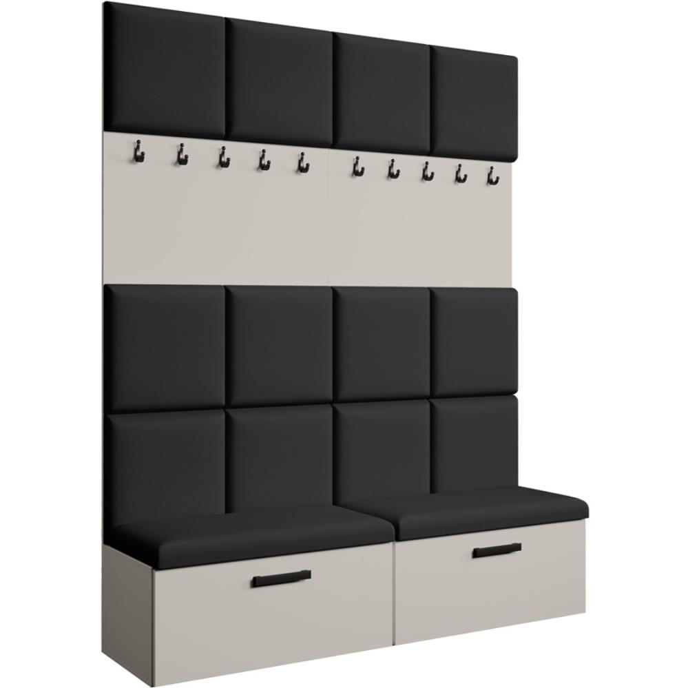 GARDEROBE Margaret I+I 162/203/43 mit gepolsterten Paneelen und Schuhschrank - Kaschmir/Schwarz, Holzwerkstoff/Kunststoff (162/203/43cm) - Beautysofa