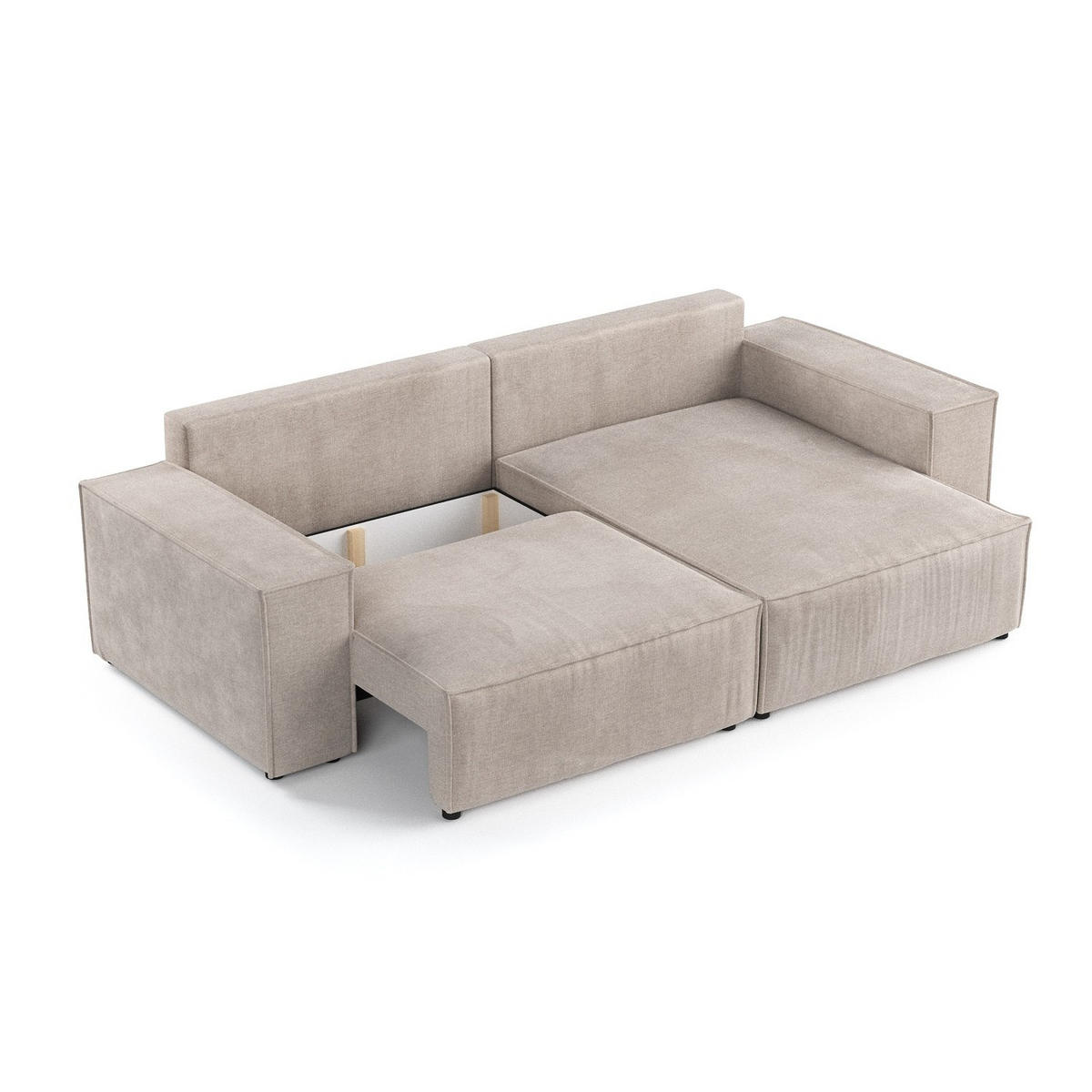 ECKSOFA SENSO mit Schlaffunktion Beige im Wind Stoff - Beige/Schwarz, Holz/Holzwerkstoff (255/148cm) - AltaBeds