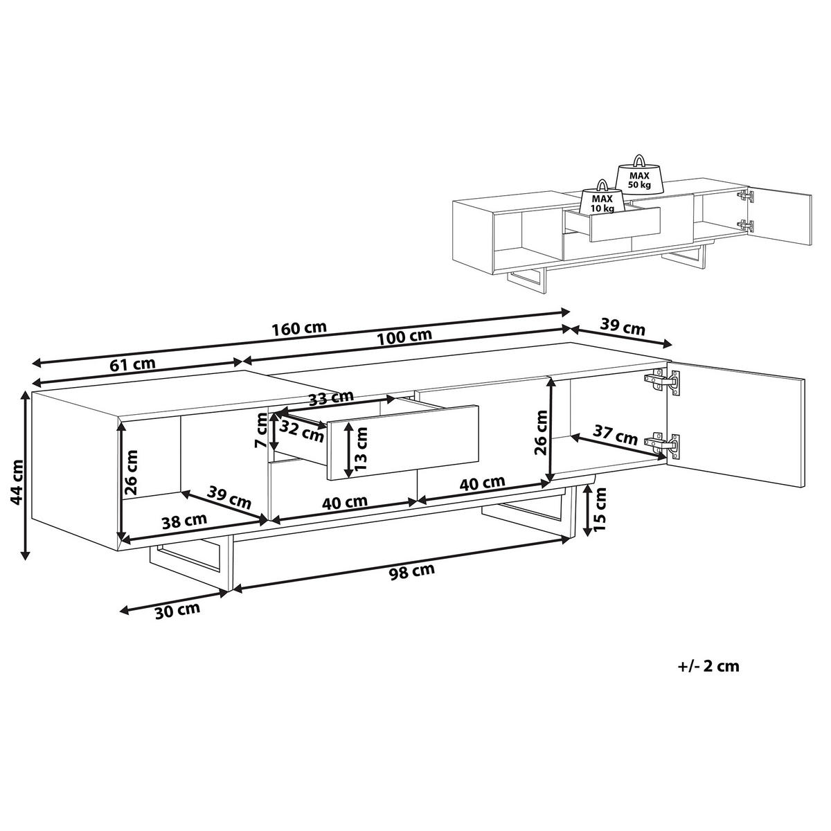 TV ORMARIĆ svijetlosmeđi, crni FIORA 39/160/44 cm - svijetlo smeđa, drvni materijal (160/44/39cm) - Beliani