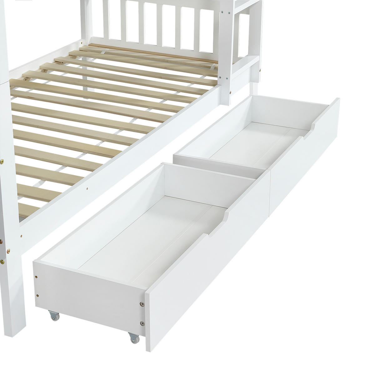 BETT Etagenbett mit Leiter und Stauraum Weiß 90x200 cm - Weiß, Holz (90/200cm) - ComfortXL