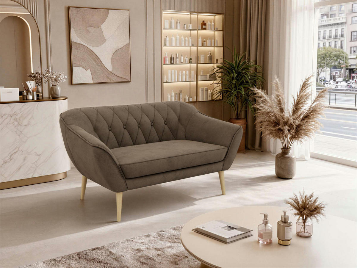 2-SITZER-SOFA PIRS - Braun Velvet - Holzbeine - Dunkelbraun/Buchefarben, Holzwerkstoff/Textil (140/75/74cm) - MKS