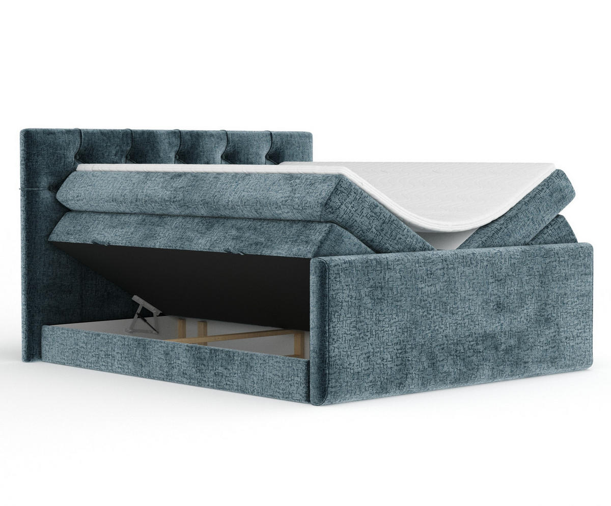 BOXSPRINGBETT Hugo Blau 160/200 cm - Blau/Schwarz, Holz/Holzwerkstoff (160/200cm) - Maison de Reve